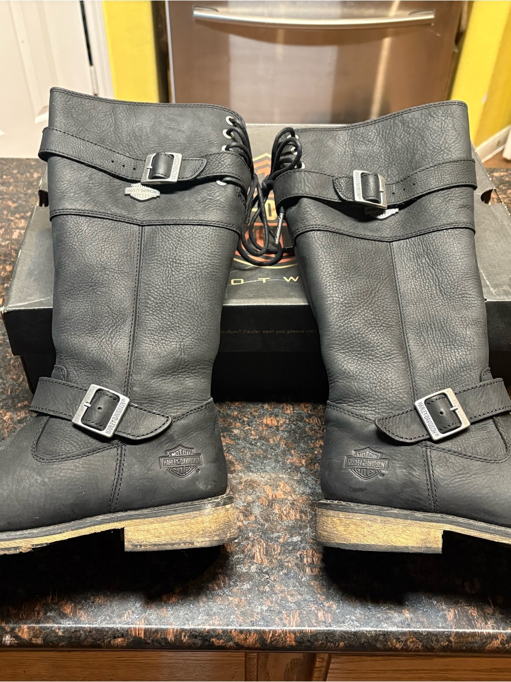 Harley-Davidson Black Leather Buckle Lace-Up Motorcycle Boots